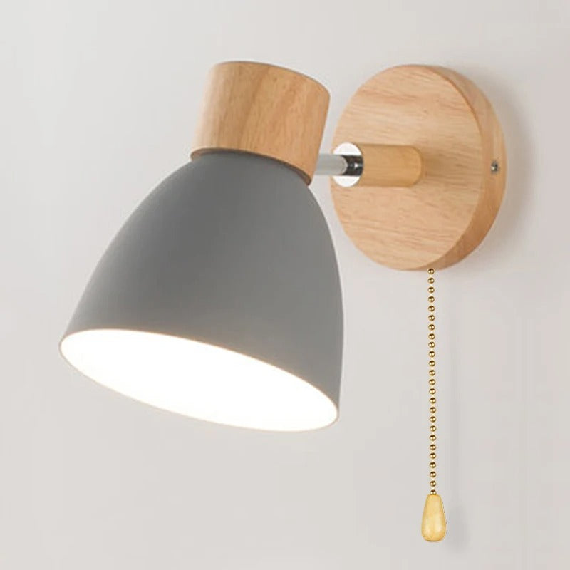 Houten Scandinavische Wandlamp – Moderne E27 Binnenverlichting met Schakelaar en Draaibare Kop
