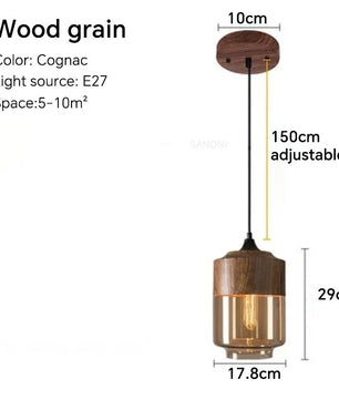 Nordic LED Hanglamp – Moderne Glas & Houten Plafondlamp voor Woonkamer, Slaapkamer & Eetkamer