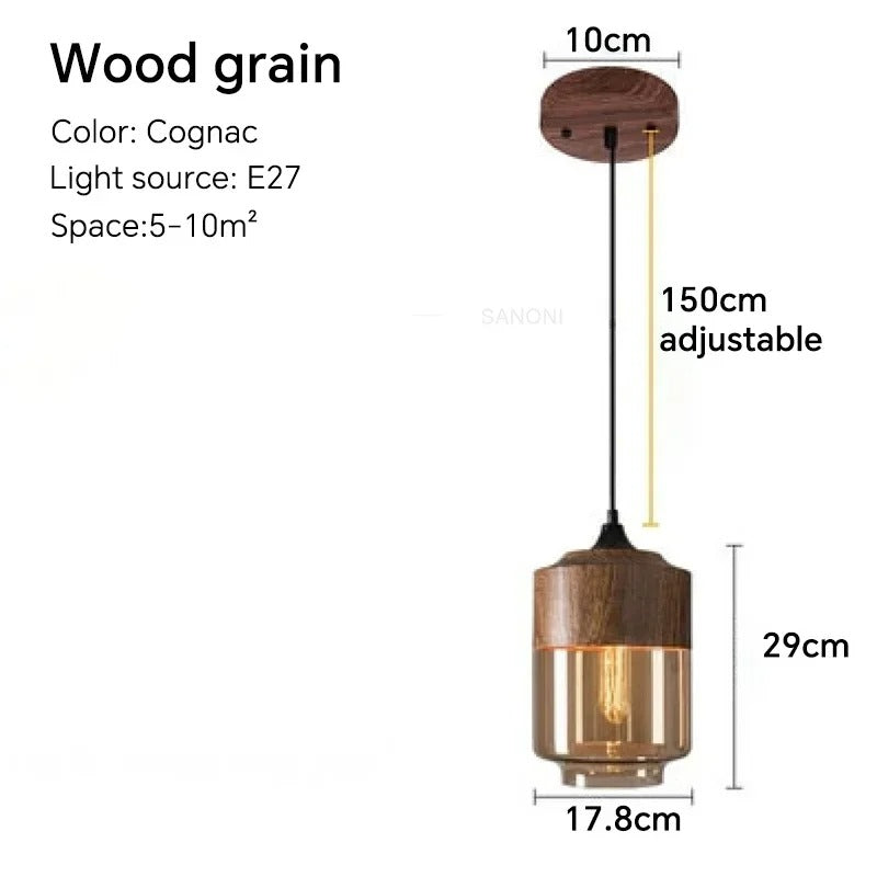 Nordic LED Hanglamp – Moderne Glas & Houten Plafondlamp voor Woonkamer, Slaapkamer & Eetkamer