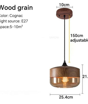 Nordic LED Hanglamp – Moderne Glas & Houten Plafondlamp voor Woonkamer, Slaapkamer & Eetkamer