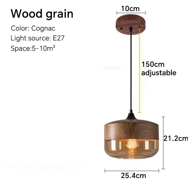 Nordic LED Hanglamp – Moderne Glas & Houten Plafondlamp voor Woonkamer, Slaapkamer & Eetkamer