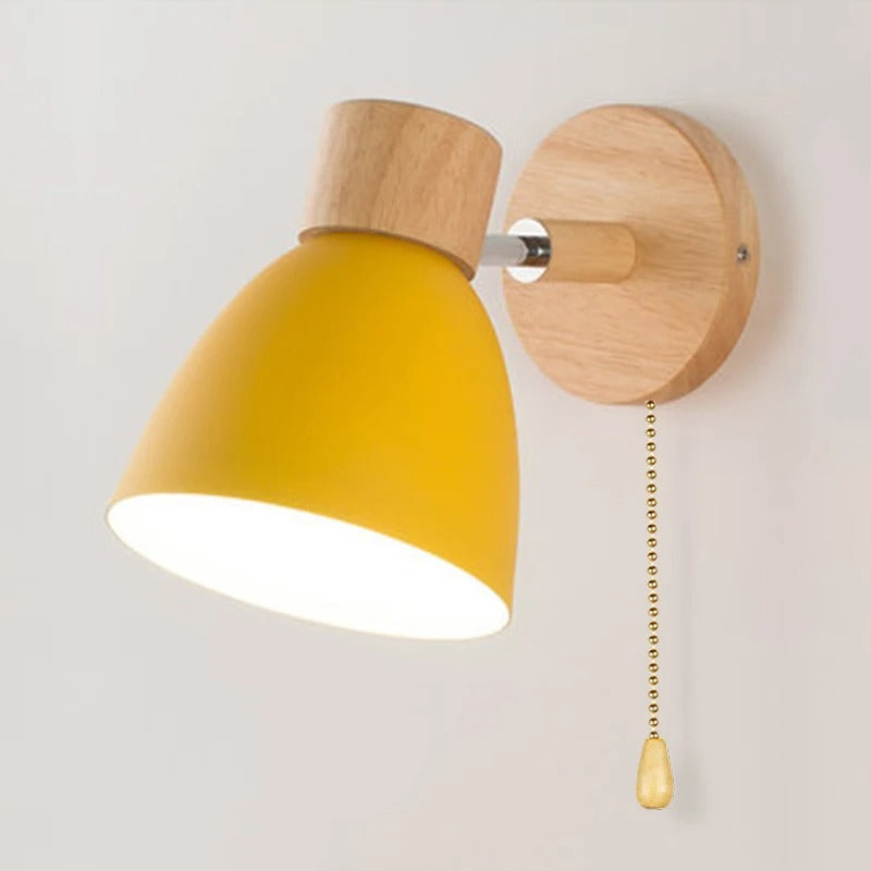 Houten Scandinavische Wandlamp – Moderne E27 Binnenverlichting met Schakelaar en Draaibare Kop