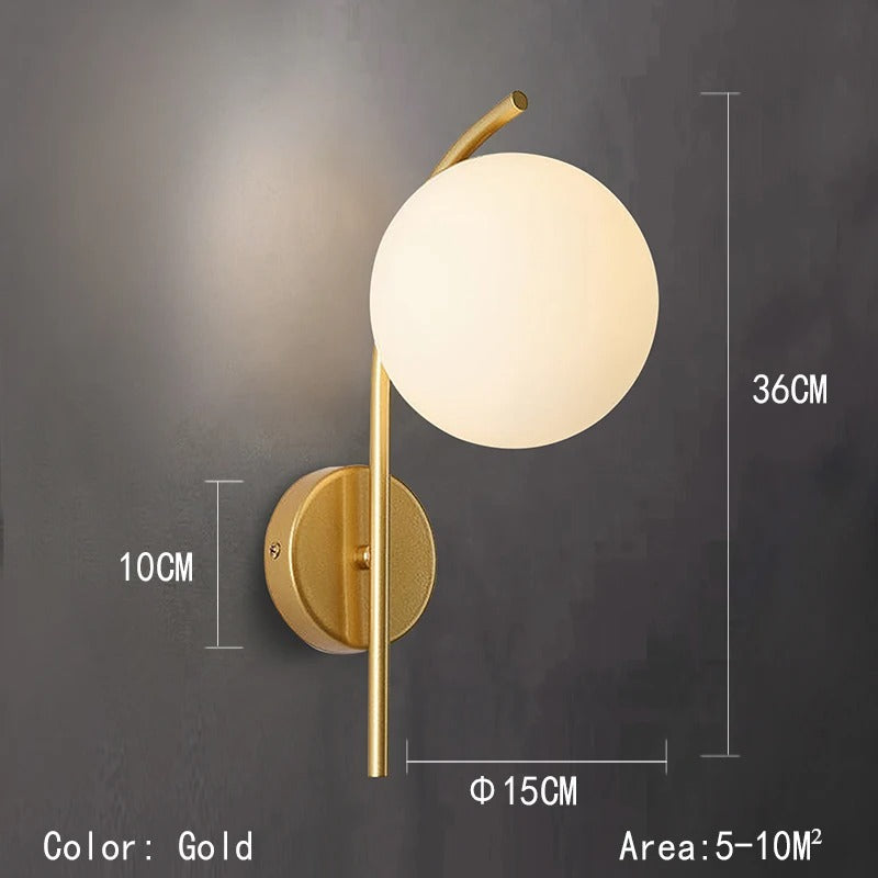 LED Glazen Bol Wandlamp – Metalen Design Wandverlichting in Goud of Zwart – Moderne Sfeerlamp voor Woonkamer en Slaapkamer