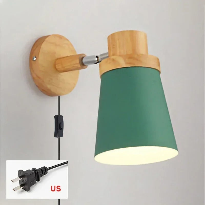 Moderne LED Wandlamp – IJzer en Hout met E27 Fitting – Macaron Design voor Woonkamer en Slaapkamer
