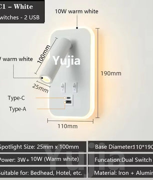 Moderne LED Wandlamp met USB Oplaadpoorten – Verstelbare Leeslamp en Sfeerverlichting voor Slaapkamer en Hotel