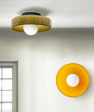 Scandinavische Glazen Plafondlamp – LED Opbouwlamp met Gekleurde Glazen Kap voor Hal, Woonkamer en Slaapkamer