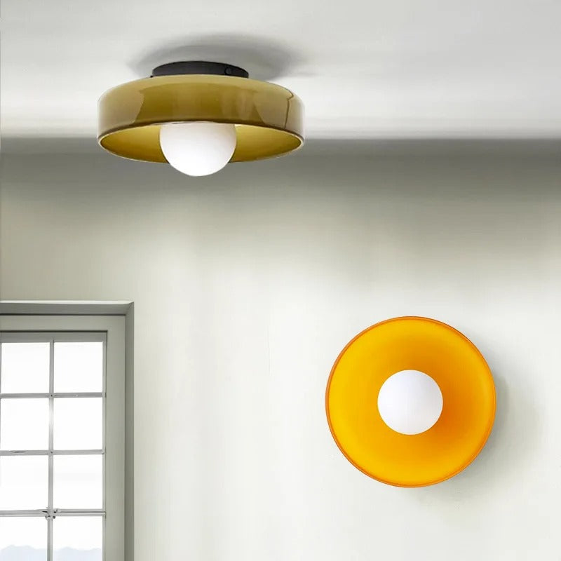 Scandinavische Glazen Plafondlamp – LED Opbouwlamp met Gekleurde Glazen Kap voor Hal, Woonkamer en Slaapkamer