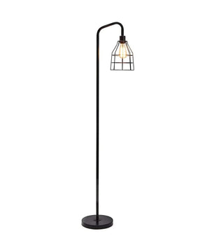 Industriële Vloerlamp Zwart Metaal – Staande Lamp met Druppelvormige Kooikap – E27 Industriële Sfeerverlichting voor Woonkamer en Slaapkamer