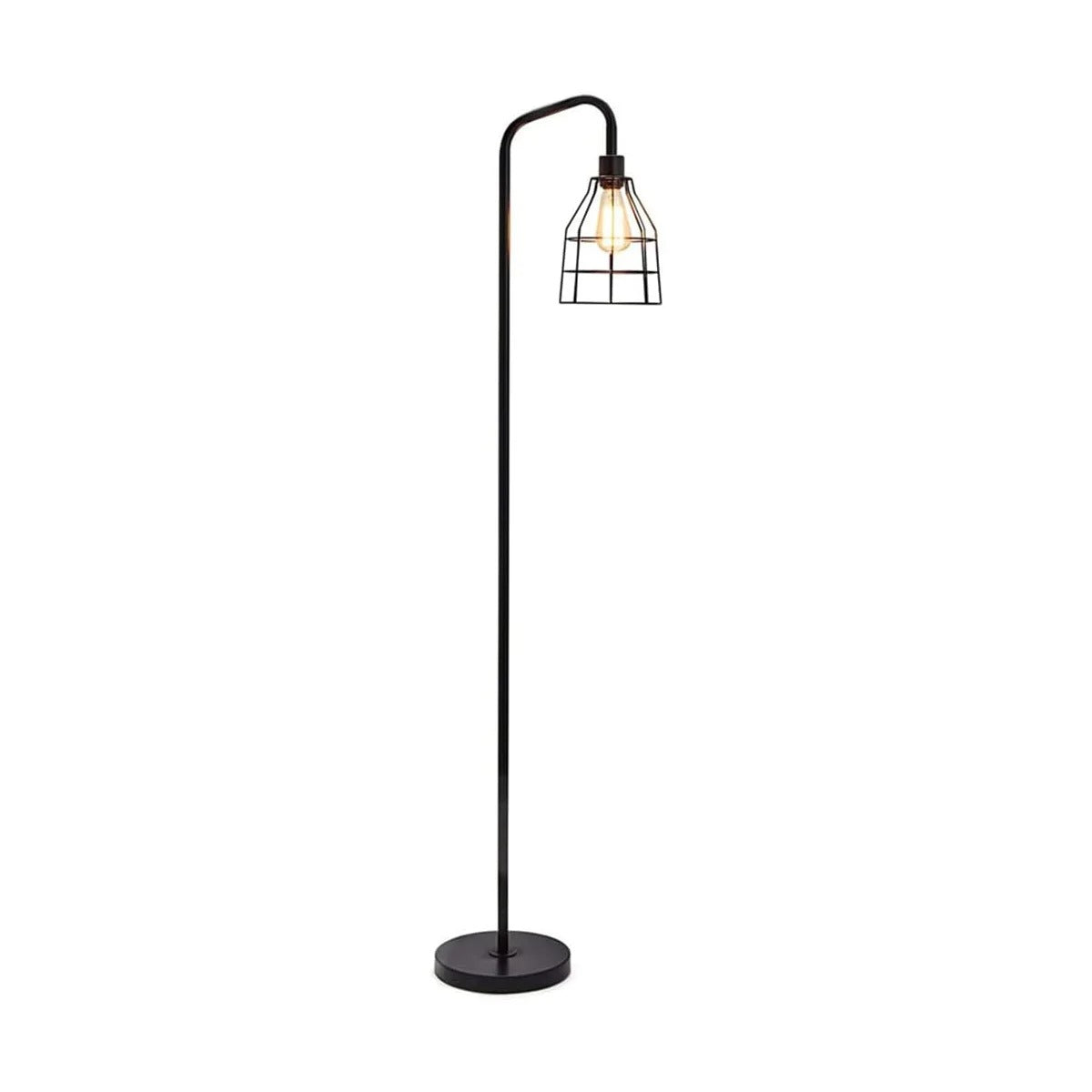 Industriële Vloerlamp Zwart Metaal – Staande Lamp met Druppelvormige Kooikap – E27 Industriële Sfeerverlichting voor Woonkamer en Slaapkamer