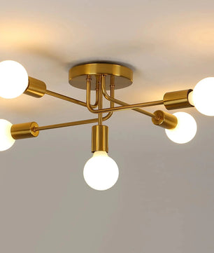 Retro Industriële Plafondlamp Goud – 5-Lichts Metalen Kroonluchter met E27 Fittingen voor Woonkamer en Keuken