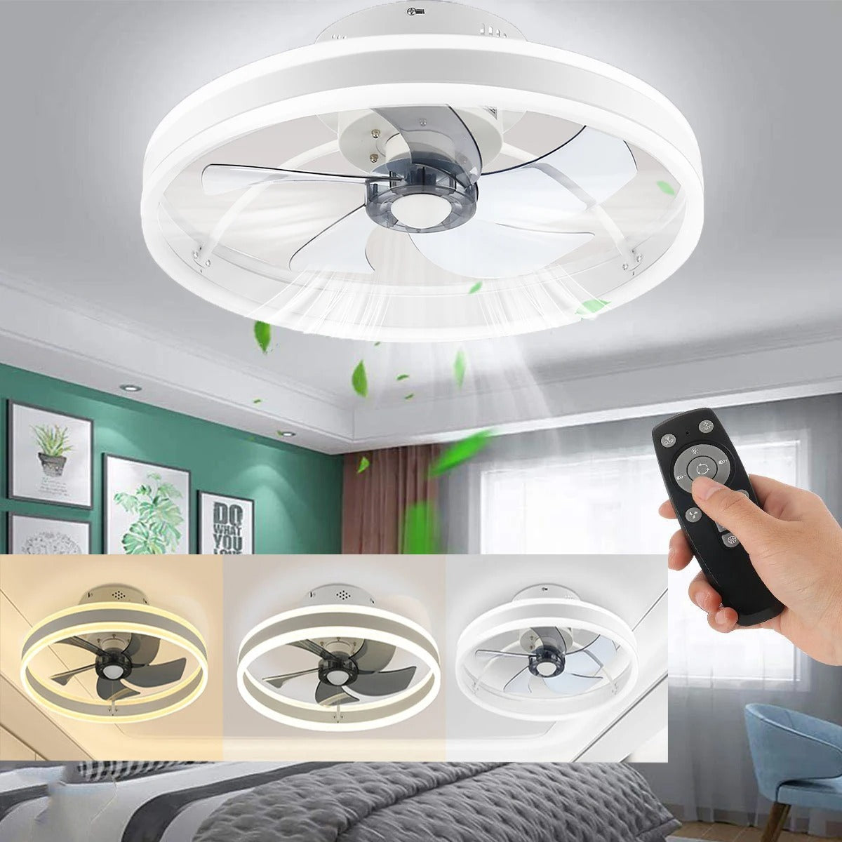 Plafondventilator met LED-Verlichting – 50W Stille 2-in-1 Ventilatorlamp van 50 cm met Dimbaar Licht, 6 Snelheden en Afstandsbediening voor Woonkamer en Slaapkamer