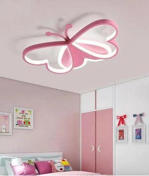 Vlinder LED Plafondlamp – 90W Creatieve Designlamp in Roze – Dimbare LED Verlichting voor Kinderkamer, Slaapkamer en Woonkamer