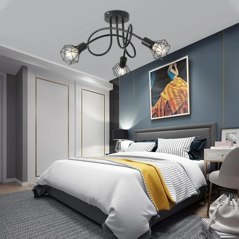 Industriële 3-Lichts Plafondlamp – Zwart Aluminium Kooi Ontwerp – E27 Fittingen – Moderne Plafondverlichting voor Keuken, Woonkamer en Hal