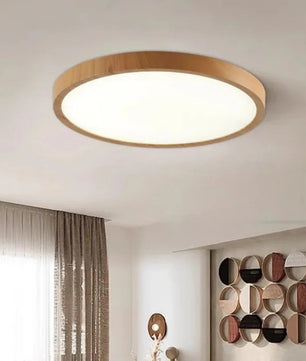 Ultradunne Ronde LED Plafondlamp met Houtnerf – Walnootlook – 24W Ø30 cm – Driekleurig Licht voor Woonkamer en Slaapkamer