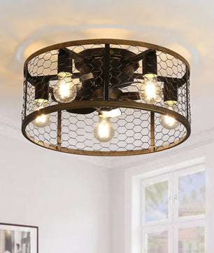 Moderne Plafondventilator met Licht – 20 Inch Zwarte Cage Ventilator met 6 Snelheden, Stille DC-Motor, Omkeerfunctie en Afstandsbediening voor Binnen en Overdekt Buiten