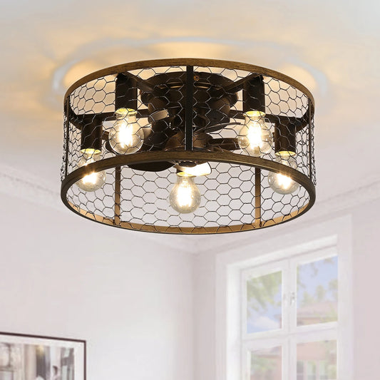 Moderne Plafondventilator met Licht – 20 Inch Zwarte Cage Ventilator met 6 Snelheden, Stille DC-Motor, Omkeerfunctie en Afstandsbediening voor Binnen en Overdekt Buiten