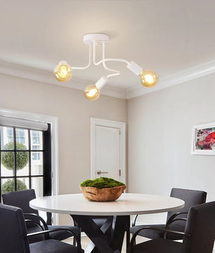 Industriële Plafondlamp Wit – Retro Metalen Kroonluchter met 3× E27 Fittingen voor Woonkamer en Eetkamer