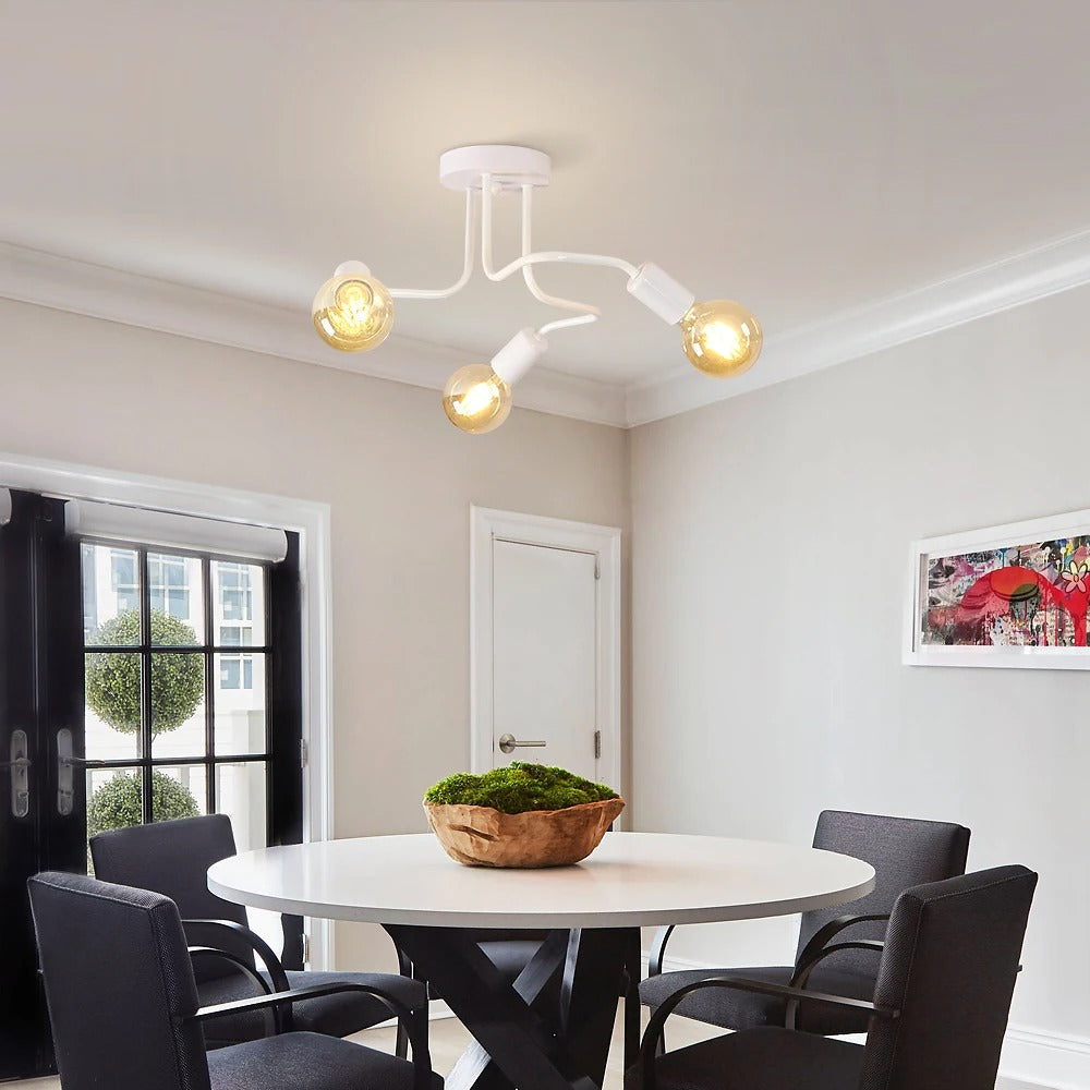 Industriële Plafondlamp Wit – Retro Metalen Kroonluchter met 3× E27 Fittingen voor Woonkamer en Eetkamer