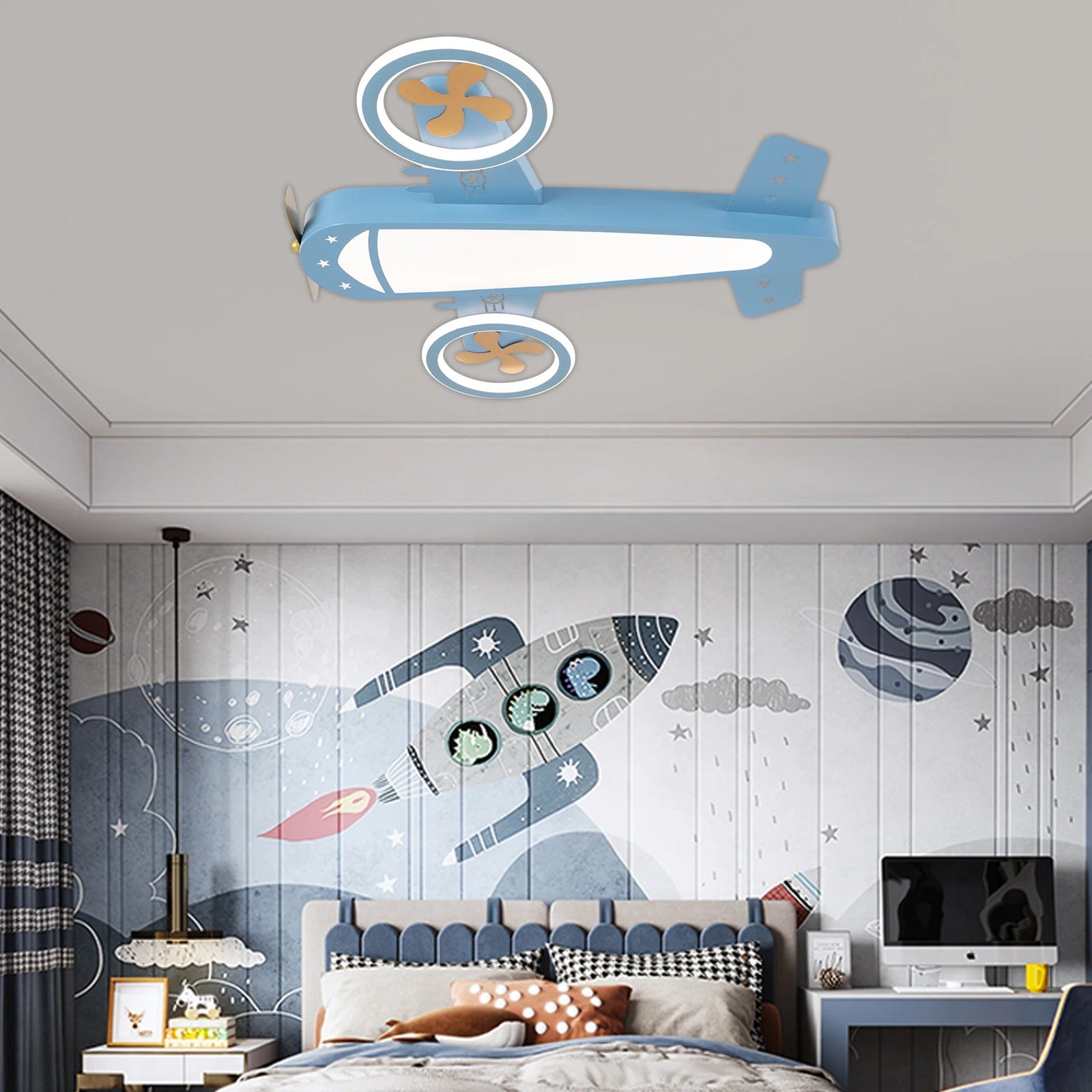Vliegtuig LED Plafondlamp 60W – Kinderkamer Designlamp met Afstandsbediening – Dimbaar 3000K–6000K – Geheugenfunctie