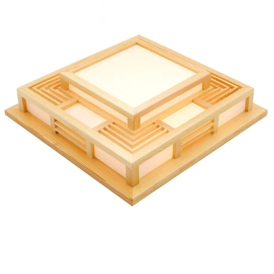 Vierkante LED Plafondlamp Japanse Stijl 45×45 cm – Houtlook en Wit – Driekleurig Licht 3000K/4500K/6400K – Met Afstandsbediening