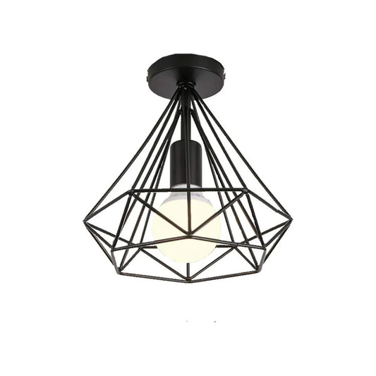 Industriële Vintage Plafondlamp – Zwarte Metalen Semi-Inbouwlamp met E27 Fitting