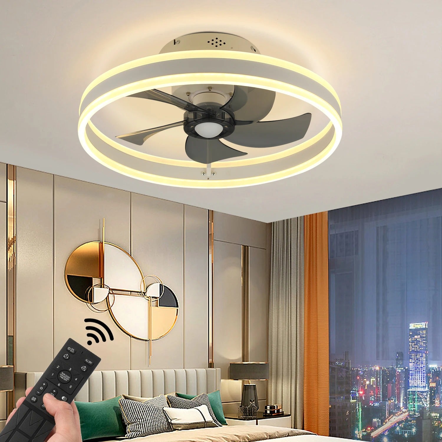 Moderne LED Plafondventilator – 50W Dimbare Plafondlamp met Afstandsbediening – Stille Ventilator Ø50 cm voor Woonkamer en Slaapkamer