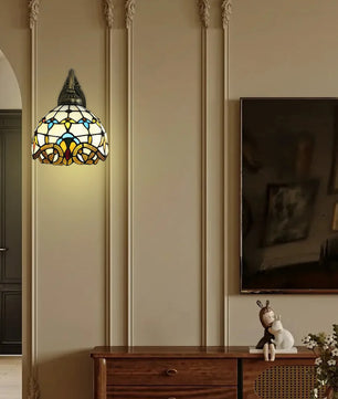 Tiffany Wandlamp Glas-in-Lood – Vintage Victoriaanse Wandverlichting van Glas en Metaal – E27 Wandlamp 25 cm voor Woonkamer & Slaapkamer