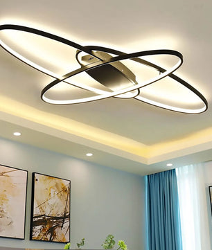 Moderne Geometrische LED Plafondlamp – 70W Zwart – Dimbaar met Afstandsbediening – Ellips Design voor Woonkamer en Slaapkamer