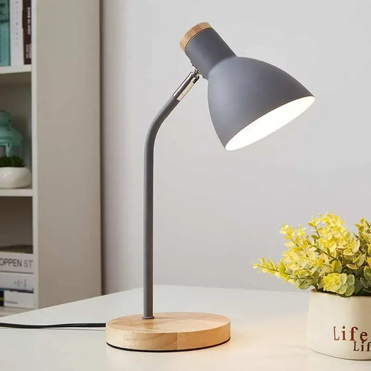 Houten Nordic Tafellamp – Scandinavische Flexibele Bureaulamp met E27 Fitting – Minimalistisch Design voor Woonkamer en Kantoor