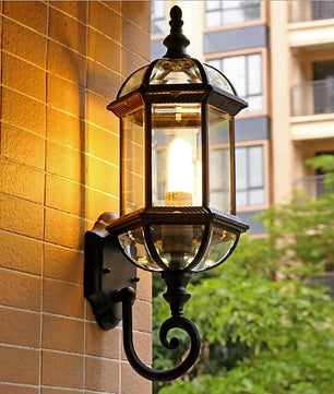 Antieke Retro Wandlamp – Vintage Buitenlamp van Metaal en Glas – Zwart – E27 – Voor Tuin, Veranda en Entree