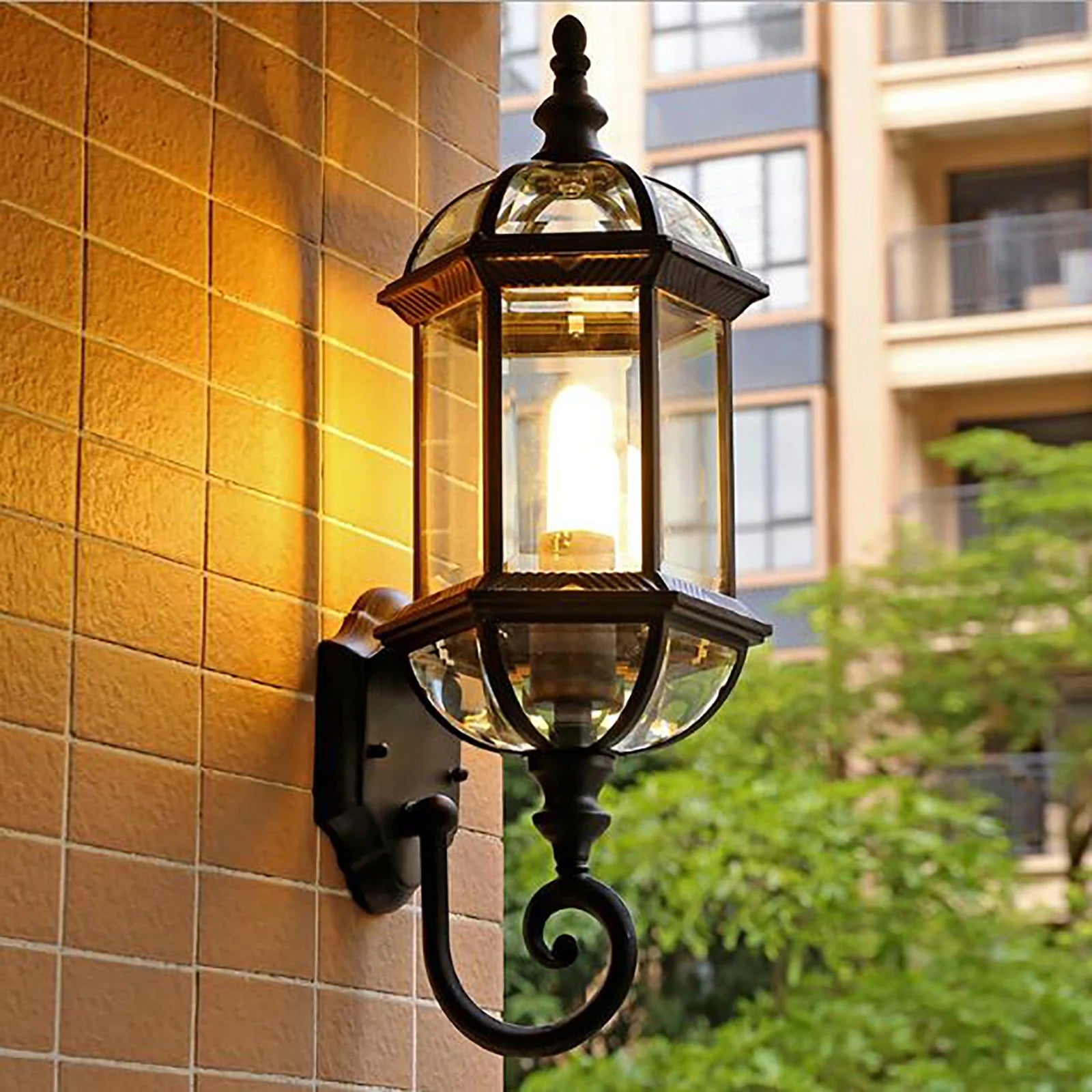 Antieke Retro Wandlamp – Vintage Buitenlamp van Metaal en Glas – Zwart – E27 – Voor Tuin, Veranda en Entree