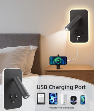 Nachtkastje Wandlamp met USB – 3-in-1 LED Leeslamp en Wandverlichting met Draaibare Spot