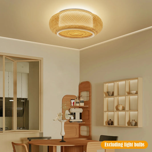 Rotan Hanglamp – Handgeweven Bamboe Plafondlamp Ø40 of Ø50 cm – Moderne Minimalistische Sfeerverlichting voor Woonkamer en Eetkamer