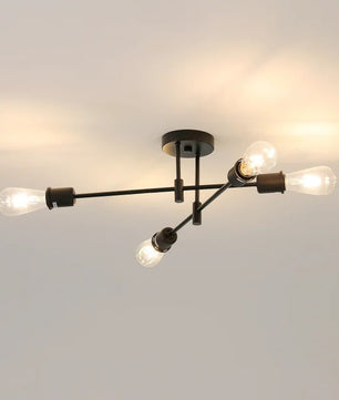 Vintage Zwarte Plafondlamp – 4-lichts Retro Kroonluchter van Metaal met E27 Fitting – Nieuw Klassiek Design voor Woonkamer & Eetkamer