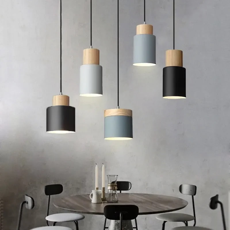 Nordic Moderne LED Hanglamp – Aluminium & Hout Plafondlamp voor Keuken, Bar & Woonkamer