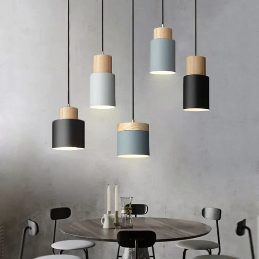 Nordic Moderne LED Hanglamp – Aluminium & Hout Plafondlamp voor Keuken, Bar & Woonkamer