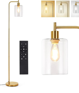 Moderne Industriële Vloerlamp met Glazen Kap – Dimbare LED Staande Lamp E27 met Afstandsbediening en Voetschakelaar – Sfeerverlichting voor Woonkamer en Slaapkamer