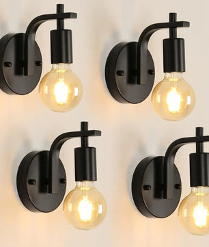 Set van 4 Zwarte Metalen Wandlampen – Industriële Wandverlichting met E27 Fitting – Duurzame Binnenlampen voor Woonkamer, Slaapkamer en Hal