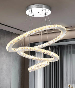 Moderne Kristallen LED Hanglamp – 3 Ringen Ø60+40+20 cm – 60W Dimbaar en In Hoogte Verstelbaar met Afstandsbediening voor Woonkamer en Eetkamer