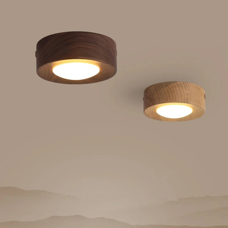 LED Plafondlamp van Hout – Moderne Opbouwlamp met Walnoot en Es Accenten – Minimalistische LED Binnenverlichting voor Woonkamer en Gang