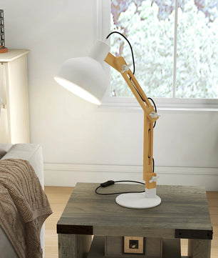 Verstelbare Bureaulamp met Klembasis – Leeslamp met Zwenkarm, Bamboe Design en E27 Fitting