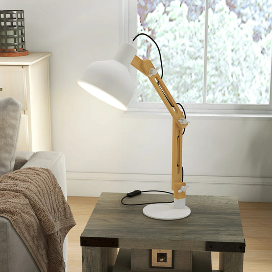 Verstelbare Bureaulamp met Klembasis – Leeslamp met Zwenkarm, Bamboe Design en E27 Fitting