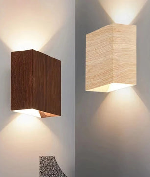 Nordic Houten LED Wandlamp – Vierkante Scandinavische Wandverlichting voor Slaapkamer en Hal