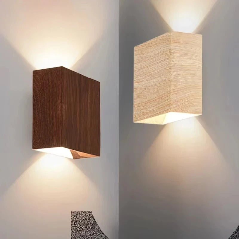 Nordic Houten LED Wandlamp – Vierkante Scandinavische Wandverlichting voor Slaapkamer en Hal