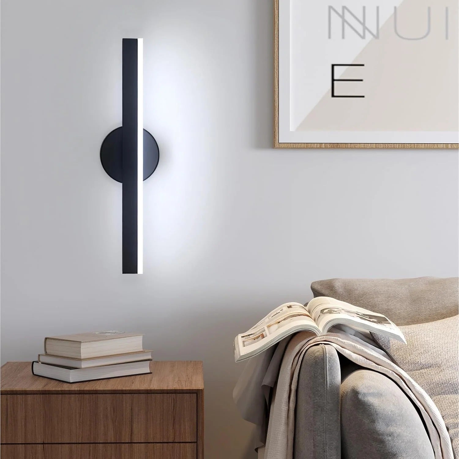 Moderne LED Wandlamp – 12W Draaibaar 360° – Zwart Aluminium en Acryl – Koel Wit 6500K – Voor Woonkamer, Hal en Studieruimte