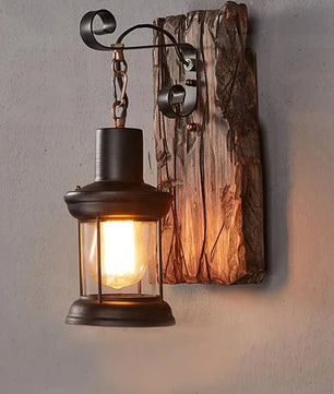 Industriële Wandkandelaar van Hout en Metaal – Rustieke Wandlamp met E27 Fitting voor Bar, Loft, Gang en Woonkamer