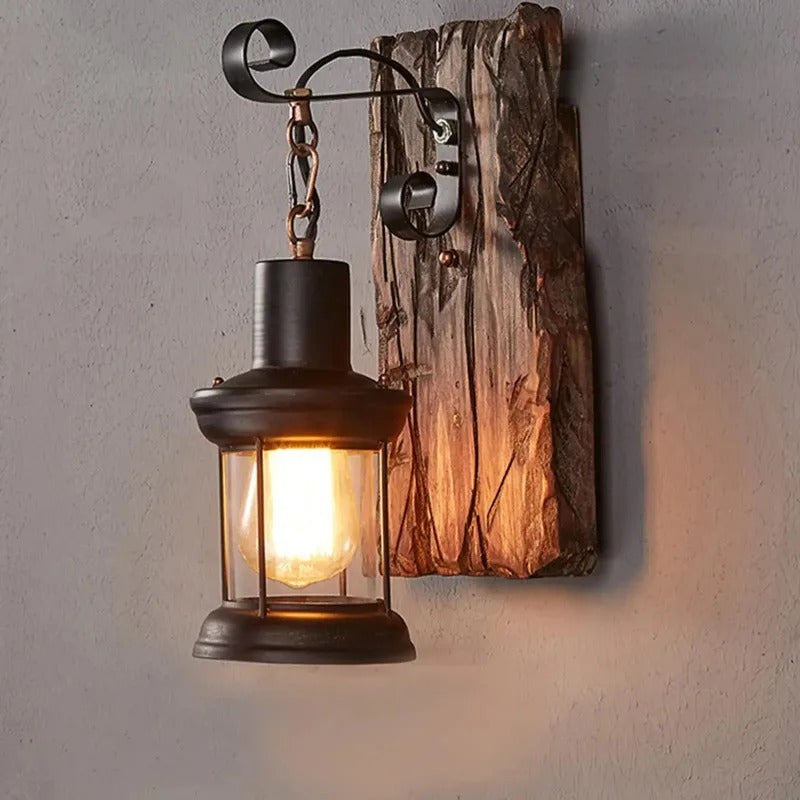 Industriële Wandkandelaar van Hout en Metaal – Rustieke Wandlamp met E27 Fitting voor Bar, Loft, Gang en Woonkamer