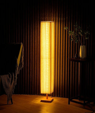 Japanse Retro LED Vloerlamp – Slanke Staande Lamp in Houtlook met Warm Sfeerverlichting – Minimalistische Designlamp voor Woonkamer en Slaapkamer