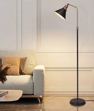 Industriële Vloerlamp Zwart met Goud – Vintage Staande Lamp met Draaibare Kop – E27 Verlichting voor Woonkamer en Leeshoek