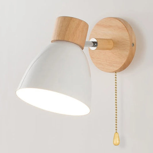 Houten Scandinavische Wandlamp – Moderne E27 Binnenverlichting met Schakelaar en Draaibare Kop